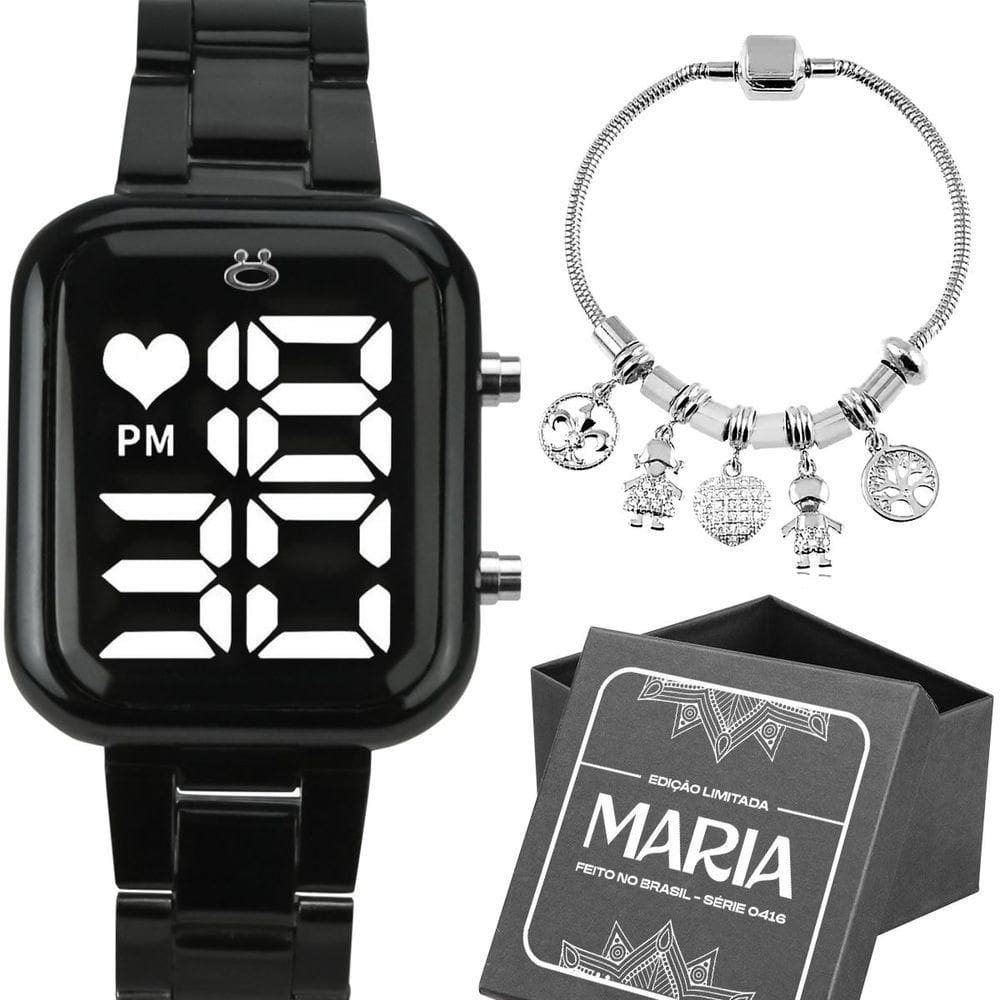 Relogio Feminino Digital Preto + Pulseira Pandora Casual Social Edição Limitada Qualidade Premium