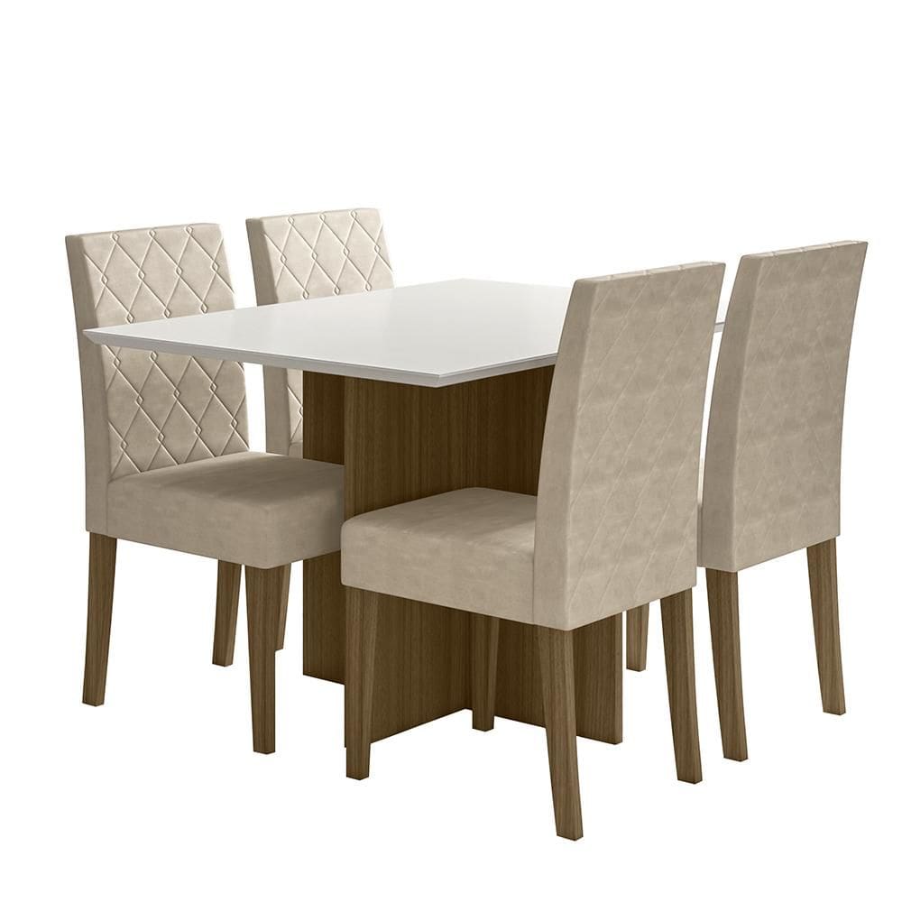 Kit Mesa de Jantar Helo Sem Vidro 120x90 com 4 Cadeiras Jade