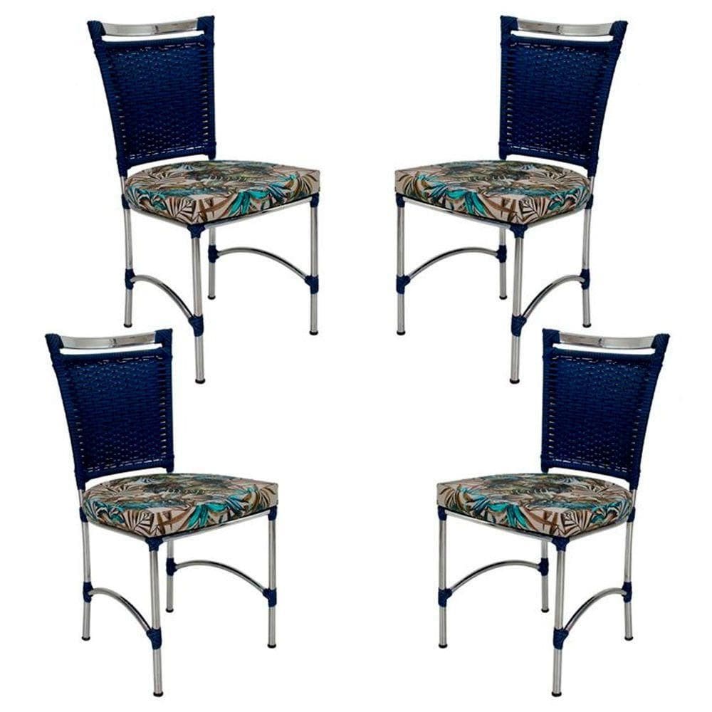 4 Cadeiras Em Alumínio E Fibra Sintética Jk Cozinha Edícula Azul Dark E Maranata Bege