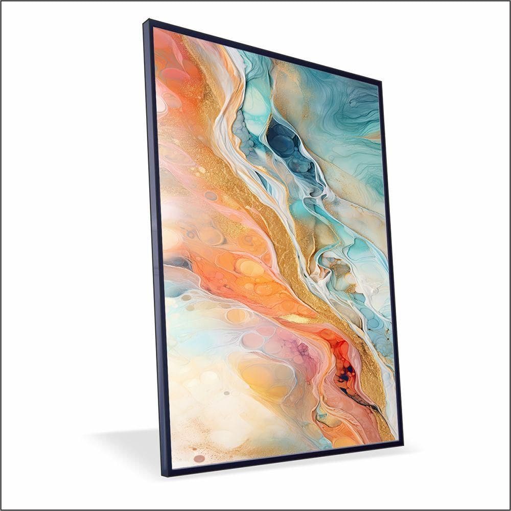Quadro Marmorizado Salmão Vinil Com Vidro Tamanho-moldura 60x40 Caixa Cor Preta