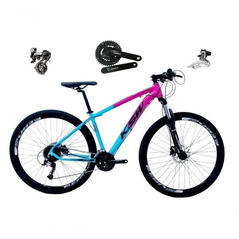 Bicicleta Aro 29 Ksw Xlt Shimano Altus 24v Freio Disco Hidráulico Garfo Trava - Rosa/azul Tam.15