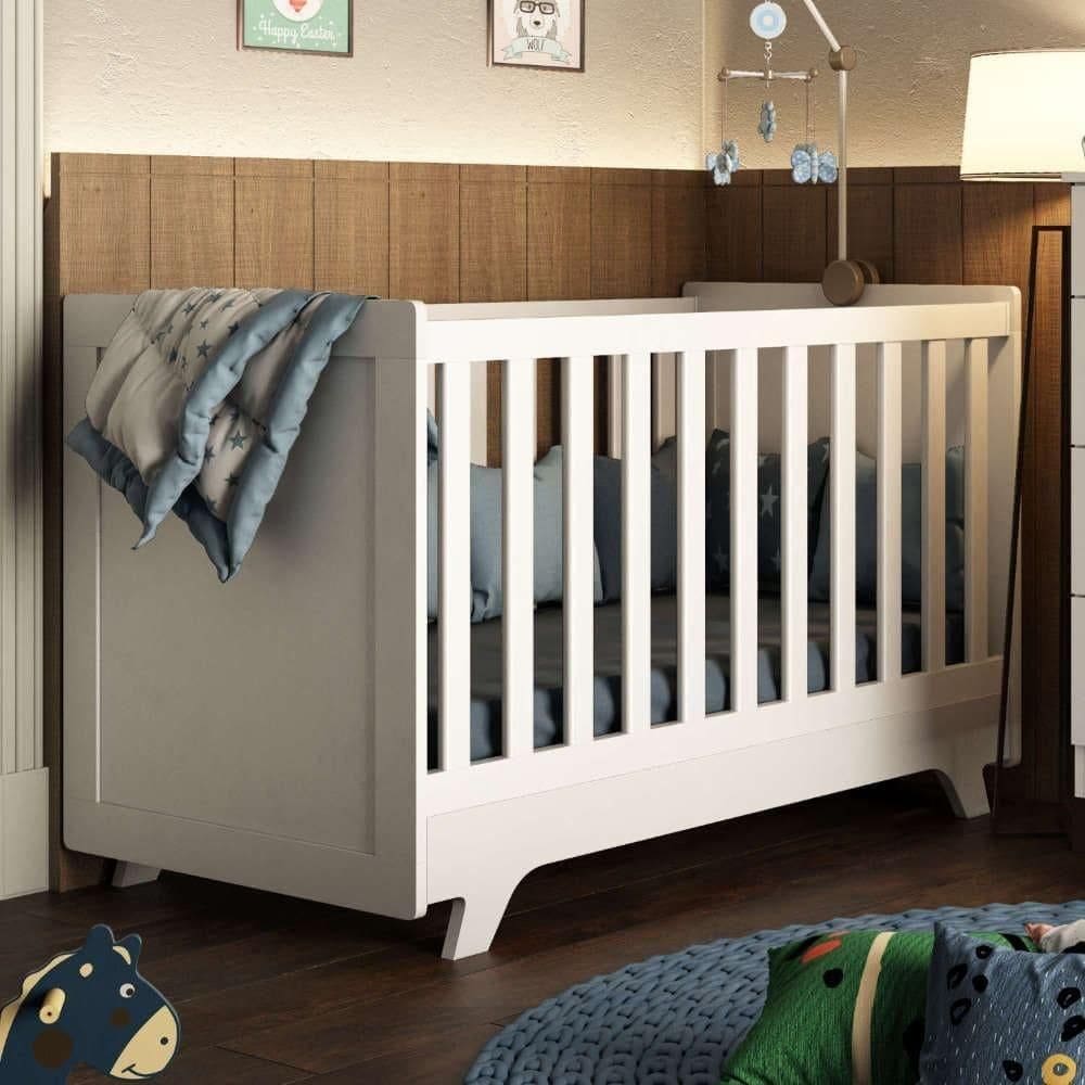 Berço Mini Cama Padrão Americano 100% Mdf 2 Em 1 Retrô Móveis Peroba Branco Brilho Branco Brilho