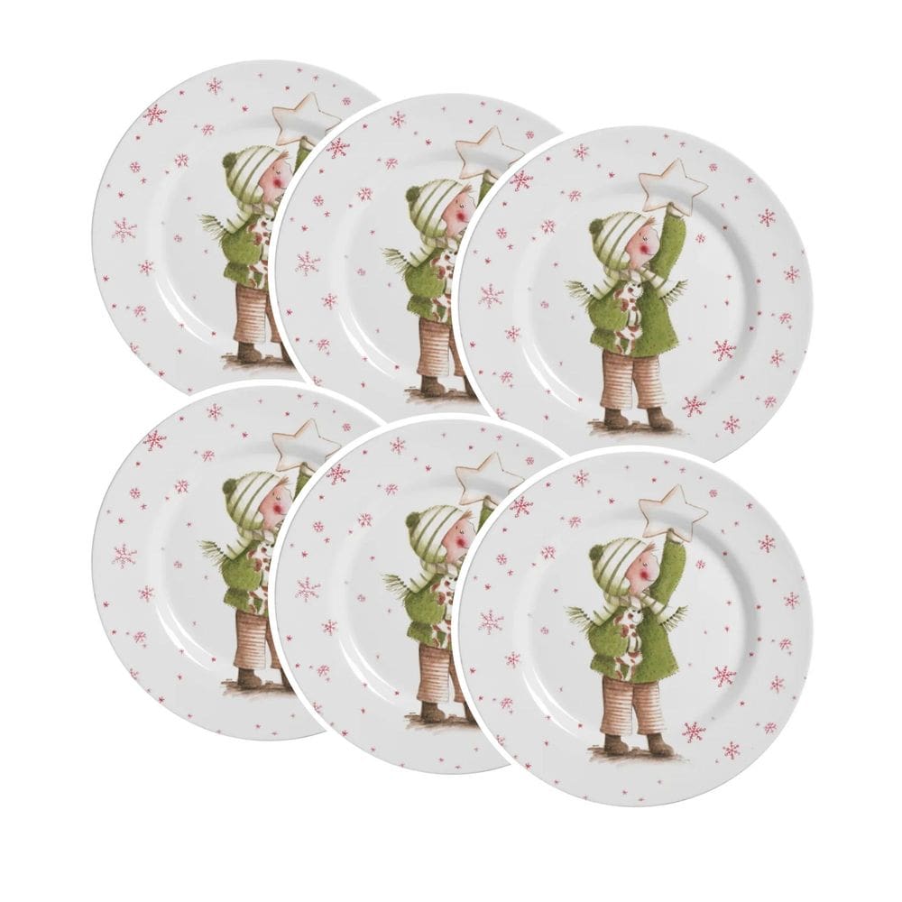 Conjunto de 6 Pratos Sobremesa de Cerâmica Boy Sweet Christmas 21cm - Alleanza