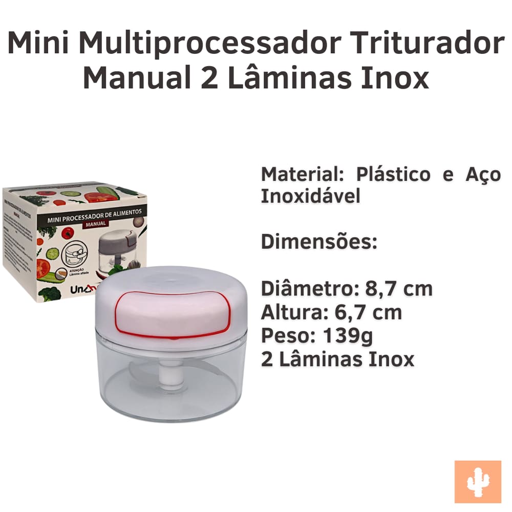 Mini Multiprocessador Triturador Manual 2 Lâminas Inox Alho