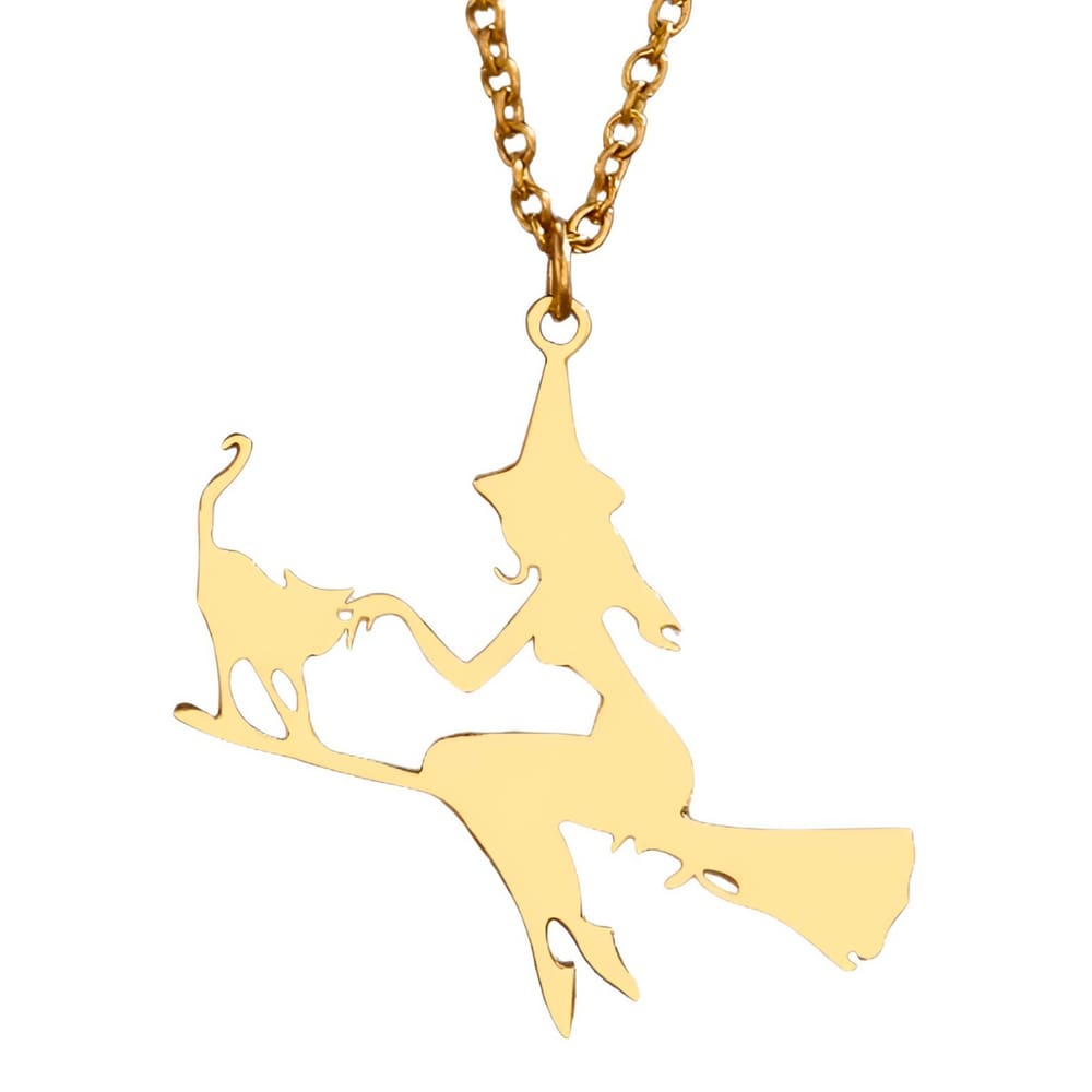 Colar Corrente Feminina Bruxa E Gato Matilde Banhado A Ouro