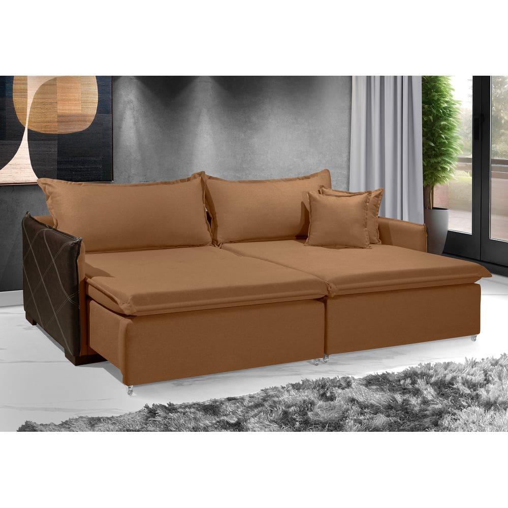 Sofá Sem Caixa Retrátil Reclinável MÔNACO 2,40m ESTILO ESTOFADOS - França Linhosoft COR \"Terracota\"