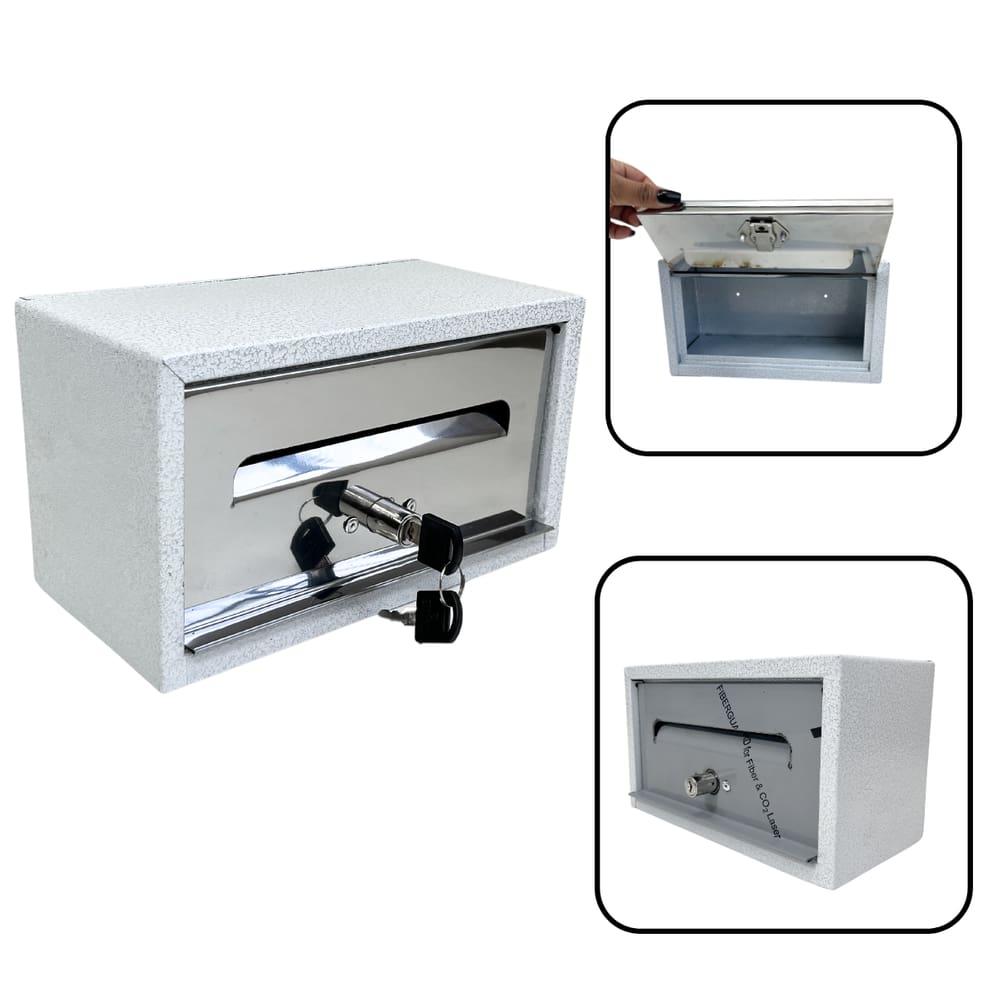 Caixa Correio Cartas Frontal Frente de Inox e Corpo Branco para Parafusar ou Embutir com 2 Chaves