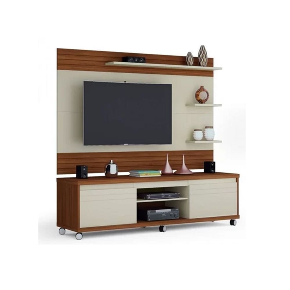 Rack Com Painel Mirage Off White/Freijo - Giga Móveis