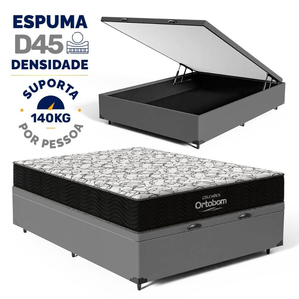 Cama Box Baú com Colchão de Espuma D45 Ortobom Airtech 150 D45 Casal 138cm