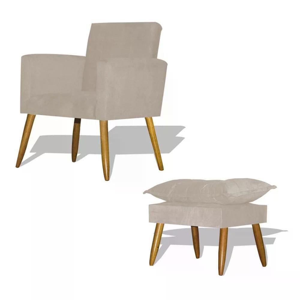 Kit Poltrona Decorativa Nina Com Puff Opala - Bege Bege