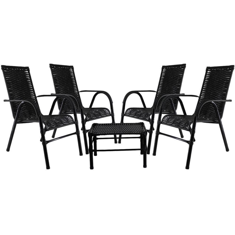 Conjunto Cadeiras Mesa De Centro Bela Edícula Preta
