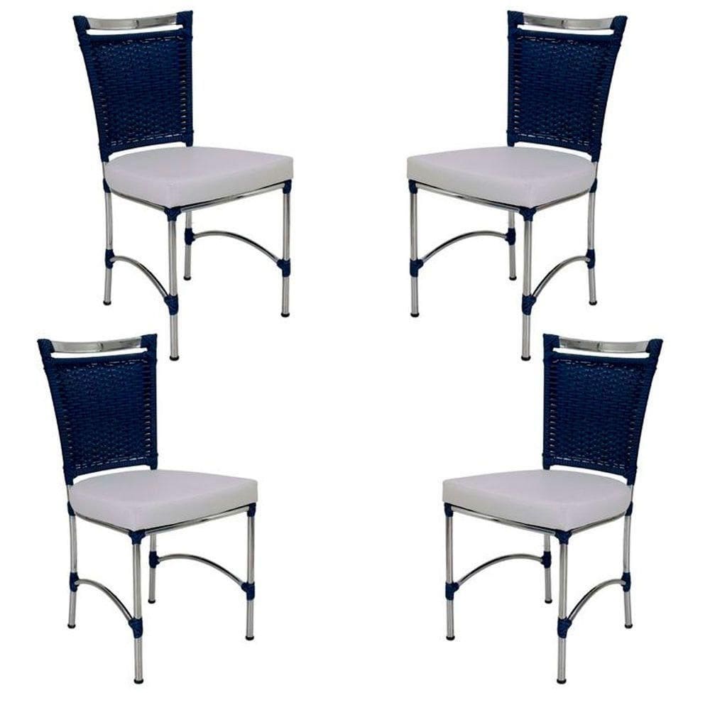 4 Cadeiras Em Alumínio E Fibra Sintética Jk Cozinha Edícula Azul Dark E Branco Desenhado