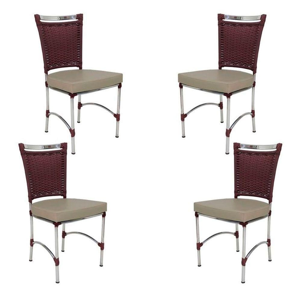 4 Cadeiras Em Alumínio E Fibra Sintética Jk Cozinha Edícula Vinho Dark E Nautico Bege