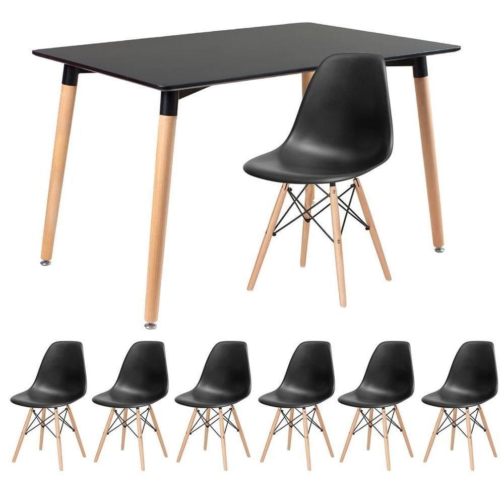 Mesa De Jantar Retangular Eames 80 X 120 Cm Preto + 6 Cadeiras Eiffel Dsw Preto