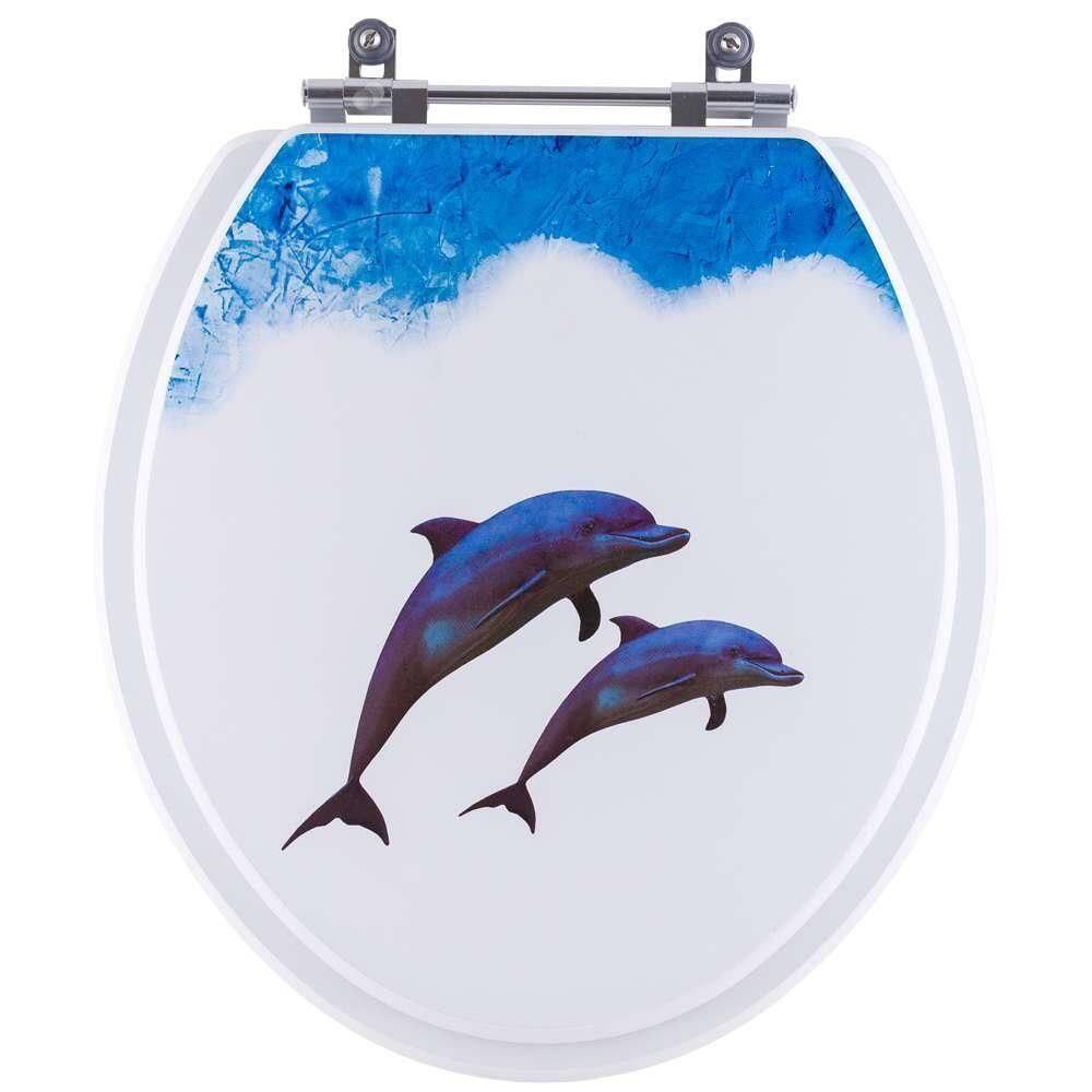 Tampa De Vaso Decorado Golfinhos Loren Way Para Bacia Lorenzetti Oval 6lpf