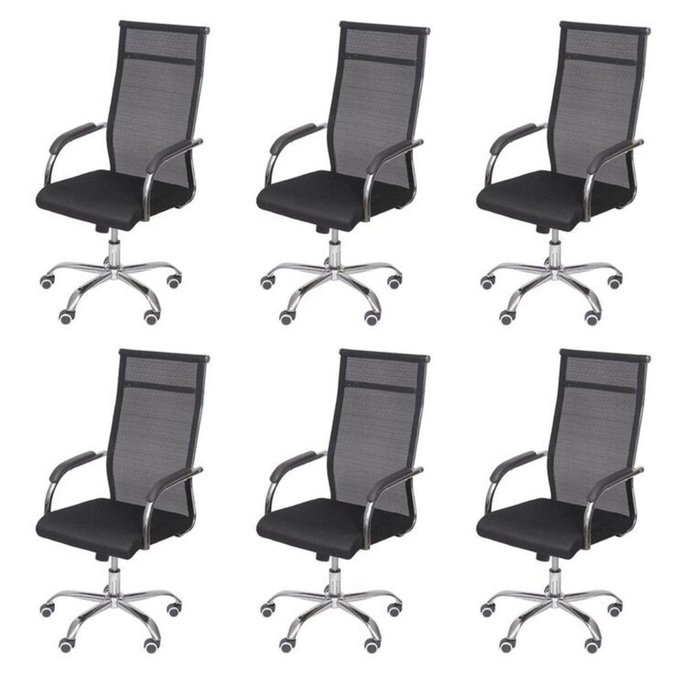 Kit 6 Cadeiras para Escritorio Presidente Alta Roma 3312 Preto