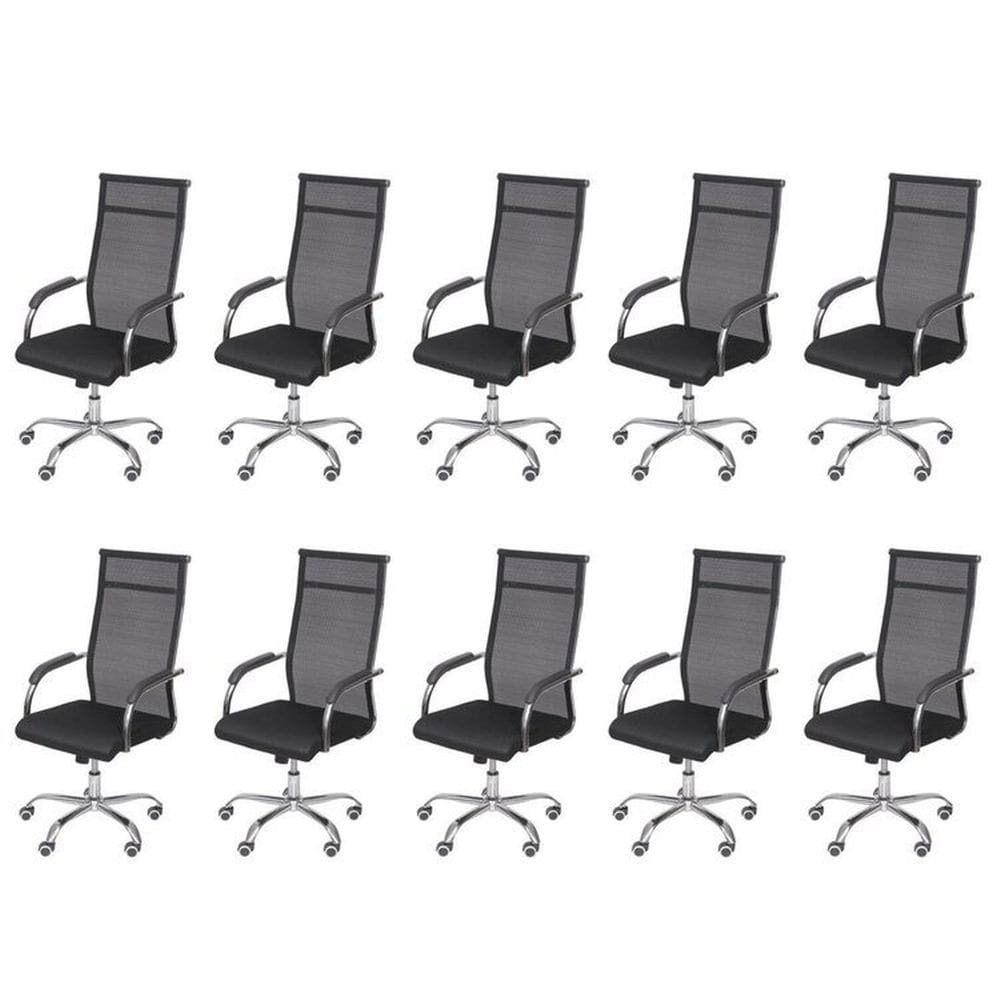 Kit 10 Cadeiras para Escritorio Presidente Alta Roma 3312 Preto