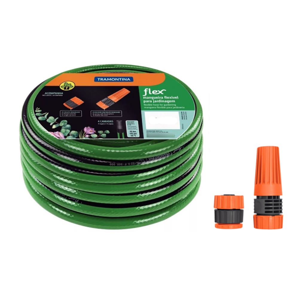 Mangueira Flex PVC 4 Camadas C/ Kit Esguicho 25metros Tramontina
