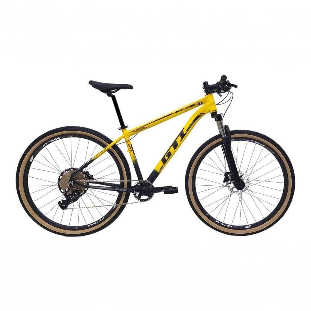 Bicicleta Aro 29 Gti Roma 12v Garfo Com Trava K7 11/50 Freios Hidráulicos Kit 1x12 Pneu Bege - Amarelo/preto Tam.21