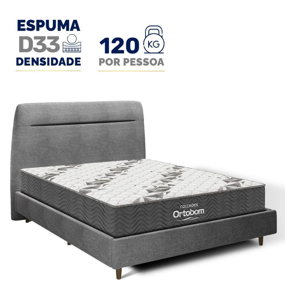 Cama + Cabeceira Genebra Bouclé com Colchão de Espuma D33 Ortobom Airtech 100 Casal 138cm
