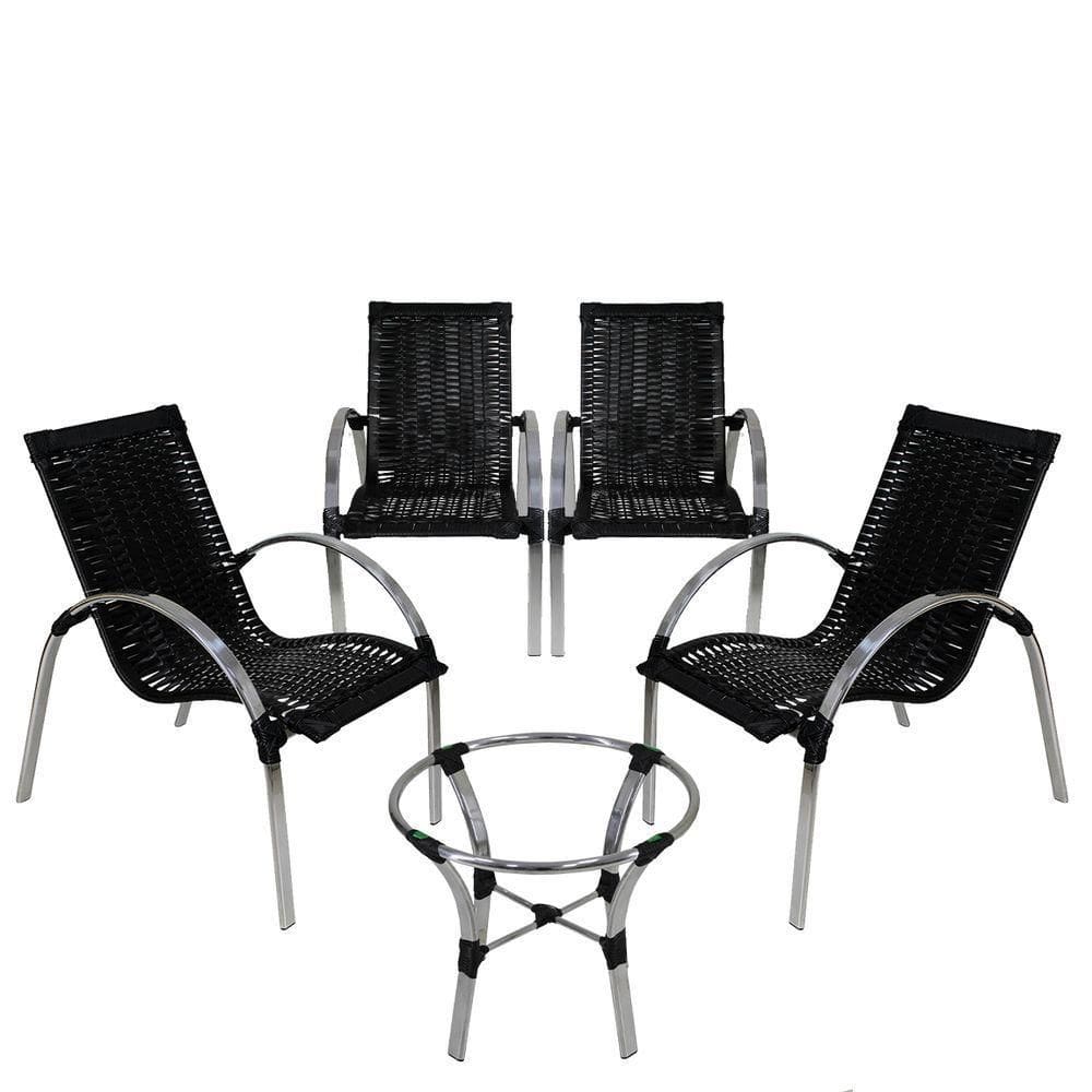 4 Cadeiras E Mesa De Centro Em Alumínio Em Garden Preta