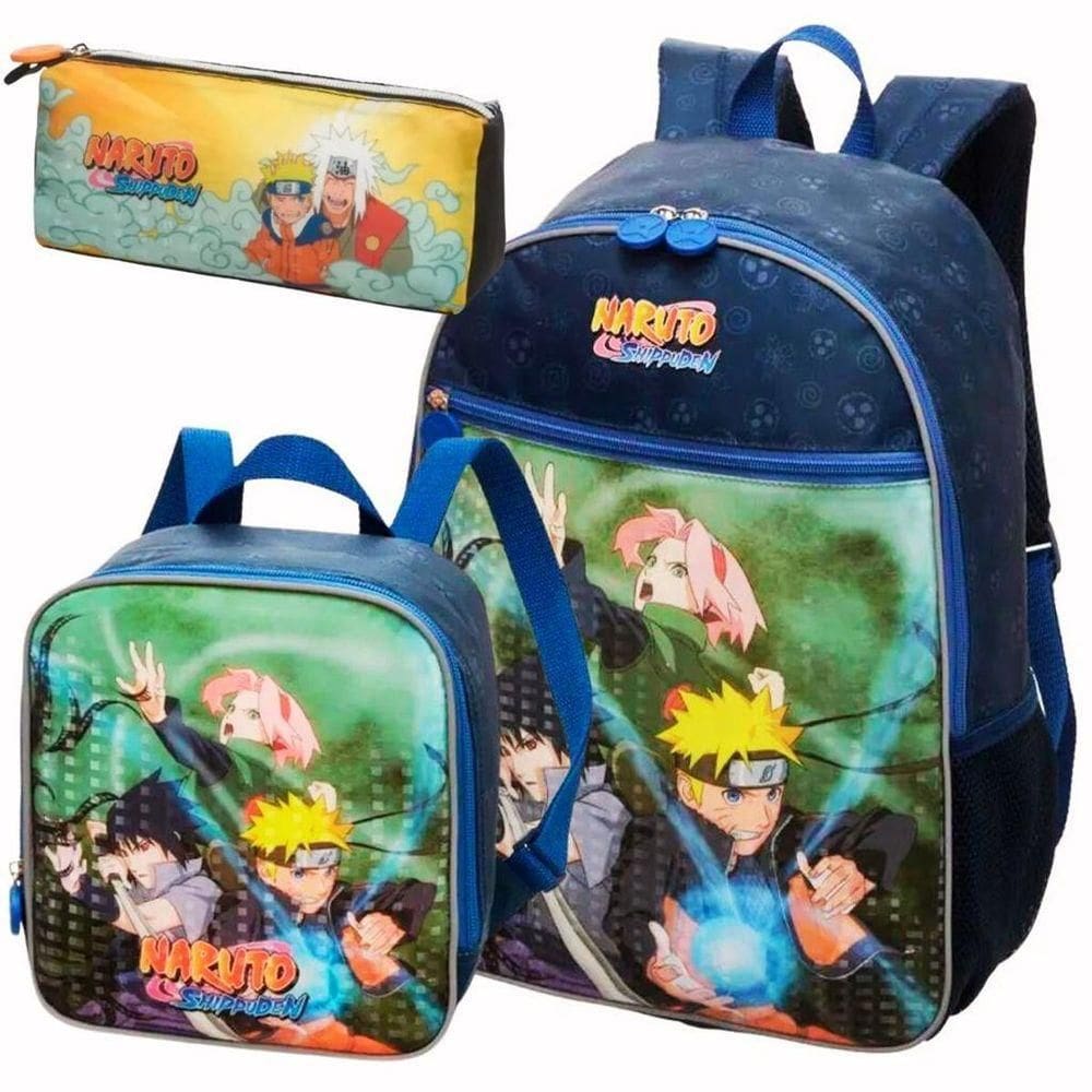 Kit Mochila Costas Lancheira Estojo Simples Infantil Escolar Menino Naruto Jiraya Time 7