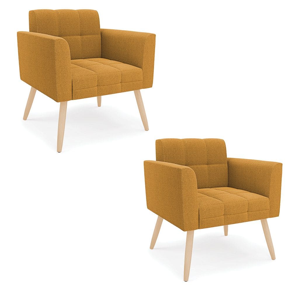Poltrona Sala Estar Pé Palito Natural Kit 2 Elisa Bouclê Mostarda D03 - D`Rossi
