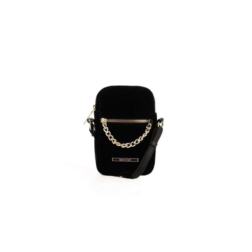 Mini Bag Feminina Rafitthy Preta Detalhe Corrente Dourado