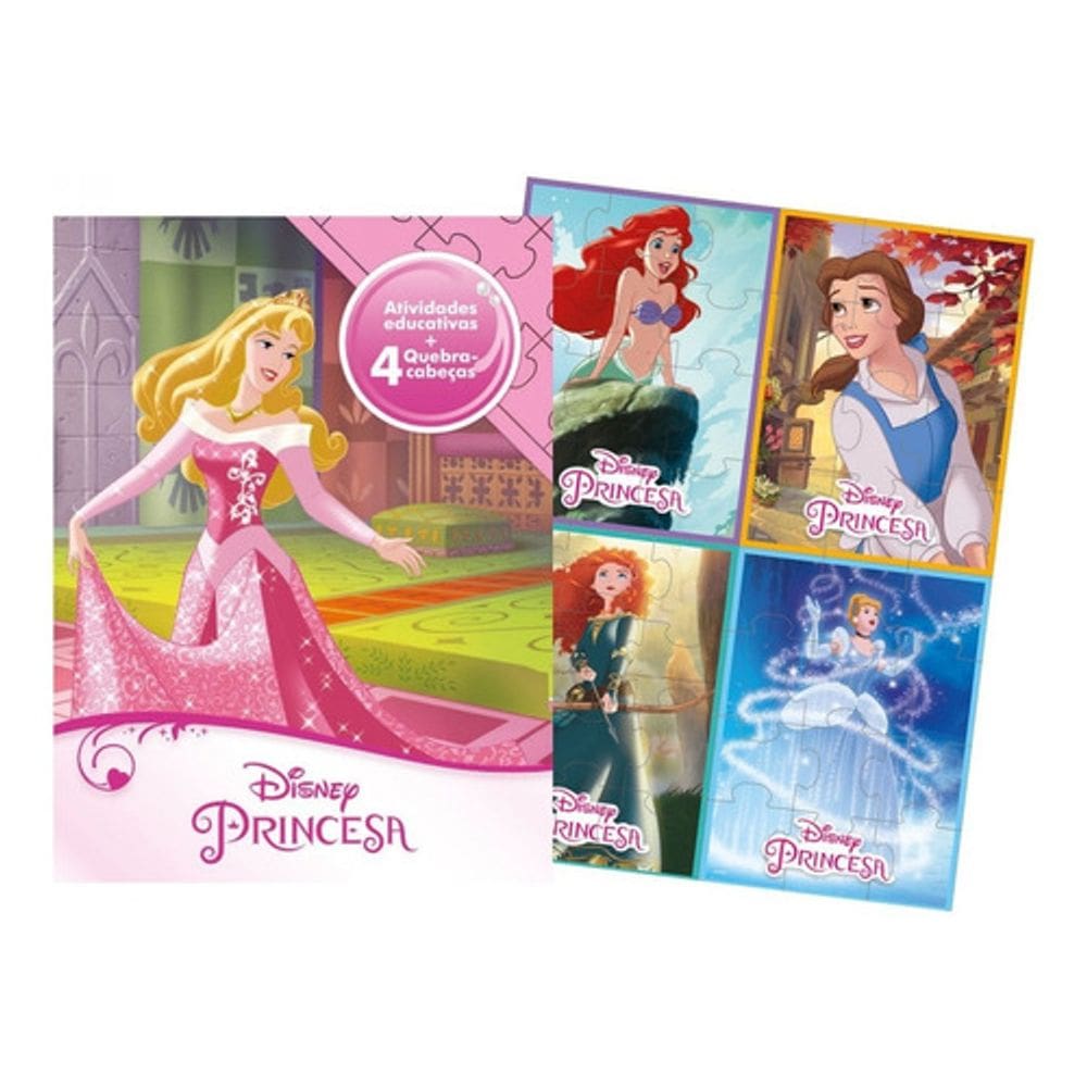 Livro Com Quebra-Cabeças Aprender Brincando Princesas Disney