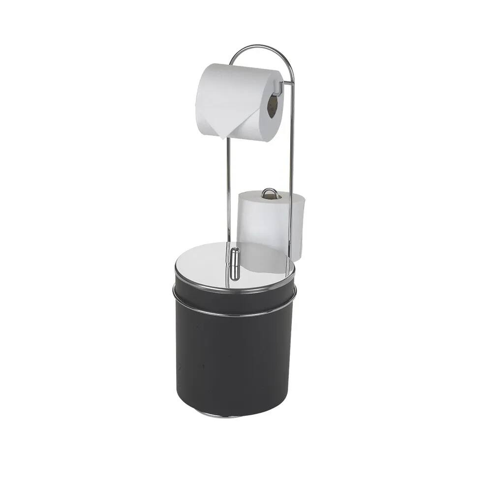 Suporte de Chao para Papel Higienico com Lixeira Tampa Inox - Steel