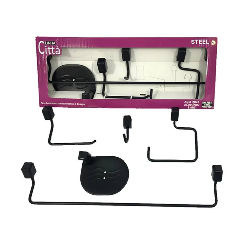 Kit Acessorios para Banheiro com 5 Pecas Citta Black - Steel
