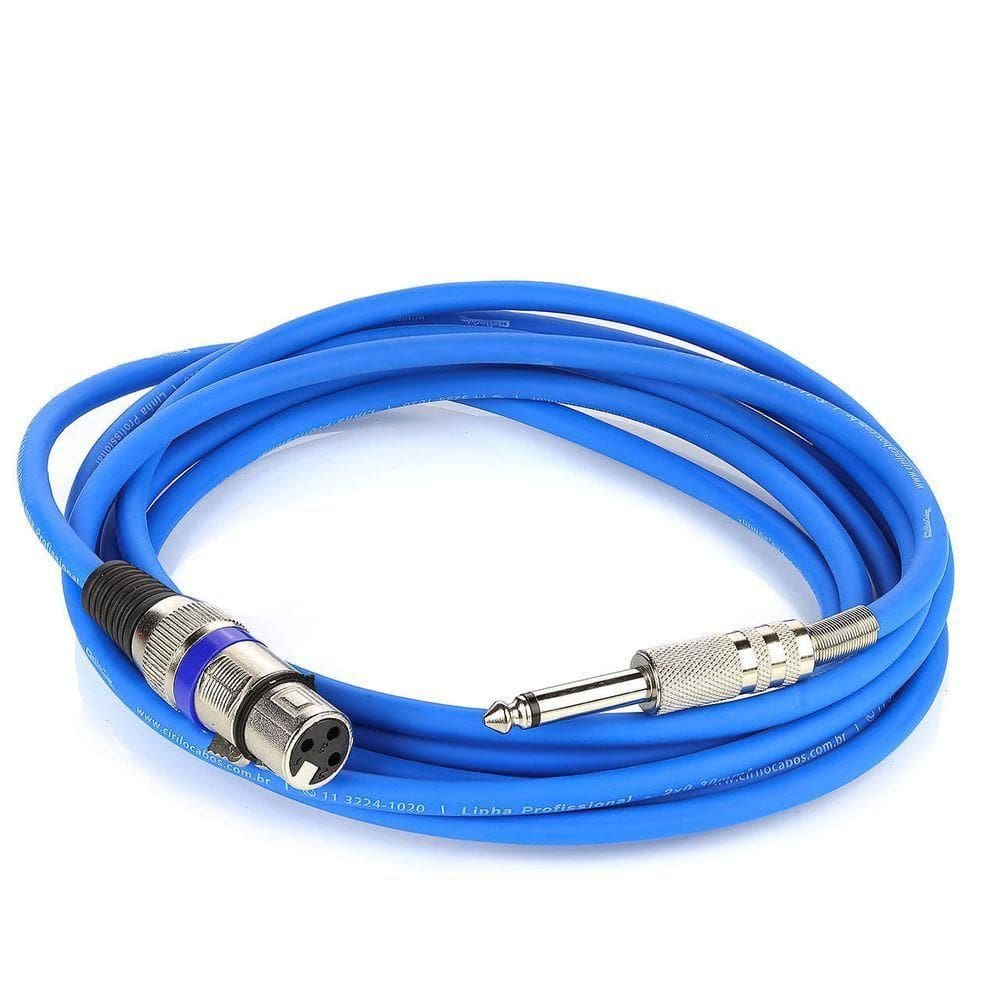 Cabo De Microfone Xlr Femea Para P10 Mono - Azul - 1 Metro