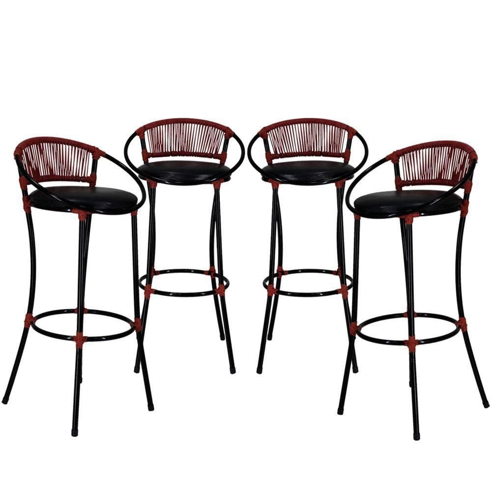 4 Banquetas Havaí Preto Vermelho