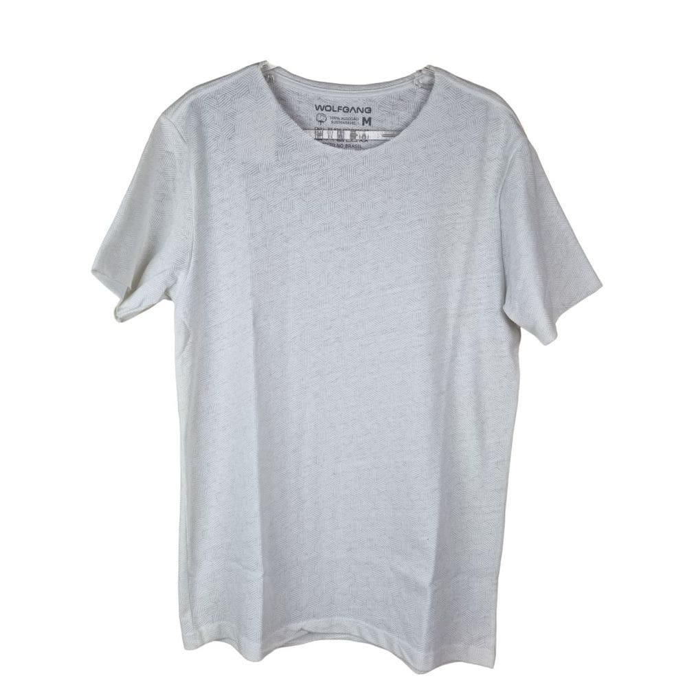 Camiseta Masculina Wolfgan Branca Detalhada 100% Algodão Sustetável
