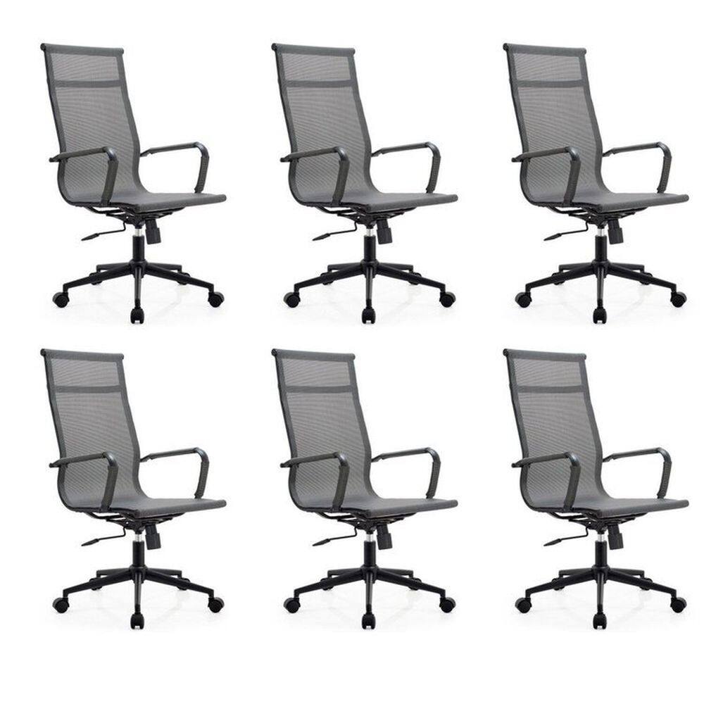 Kit 6 Cadeiras para Escritório Presidente Esteirinha Dark Tela Mesh 3303 Cinza