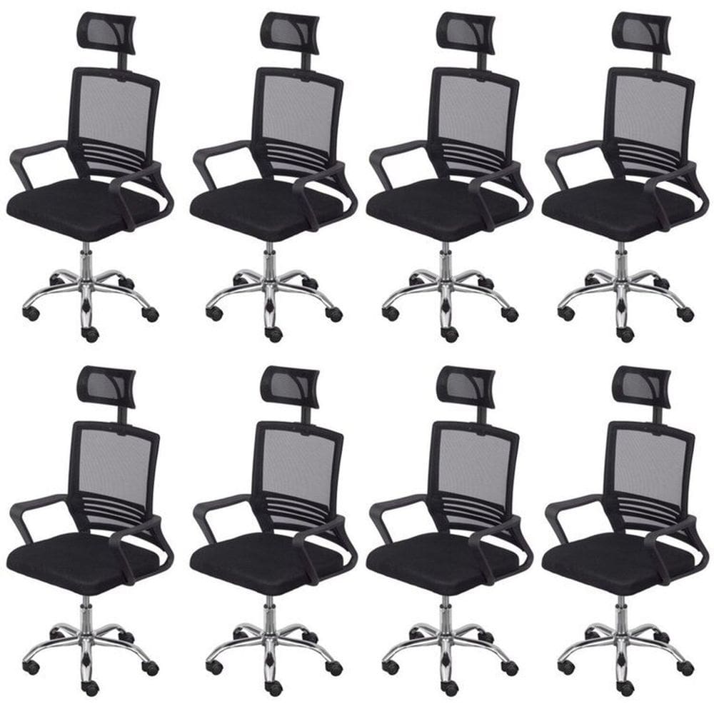 Kit 8 Cadeiras para Escritório Presidente Lyon Alta em Tela Mesh Preto