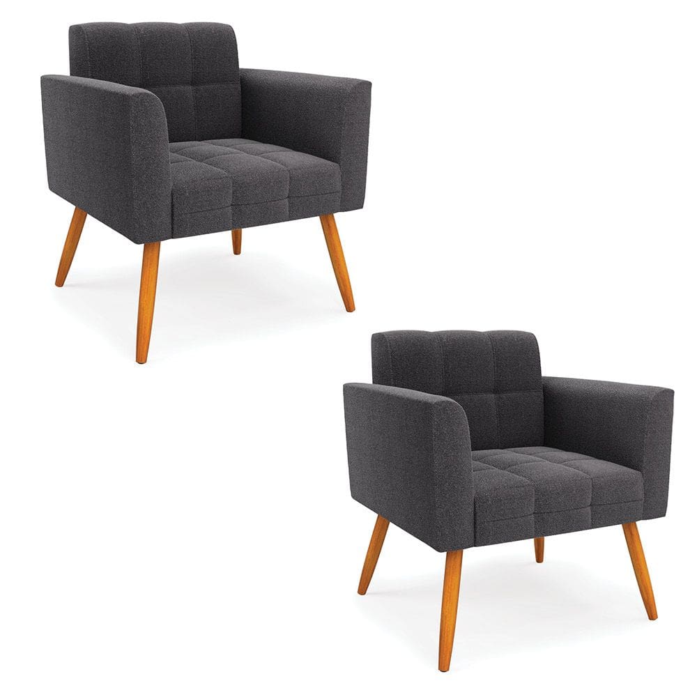 Poltrona Sala Estar Pé Palito Castanho Kit 2 Elisa Bouclê Grafite D03 - D`Rossi