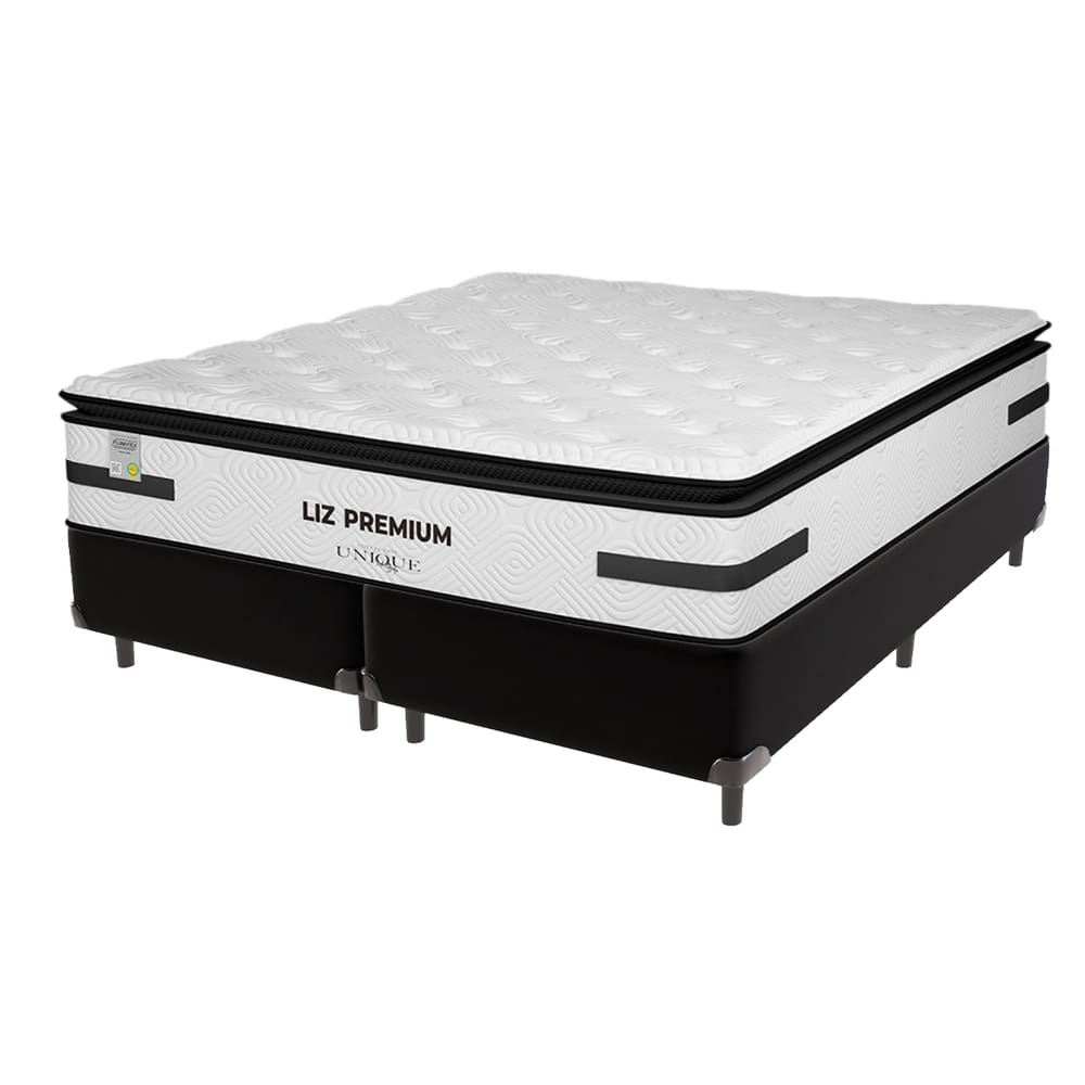 Cama Box Preto e Colchão Queen Liz Premium Molas Ensacadas Unique