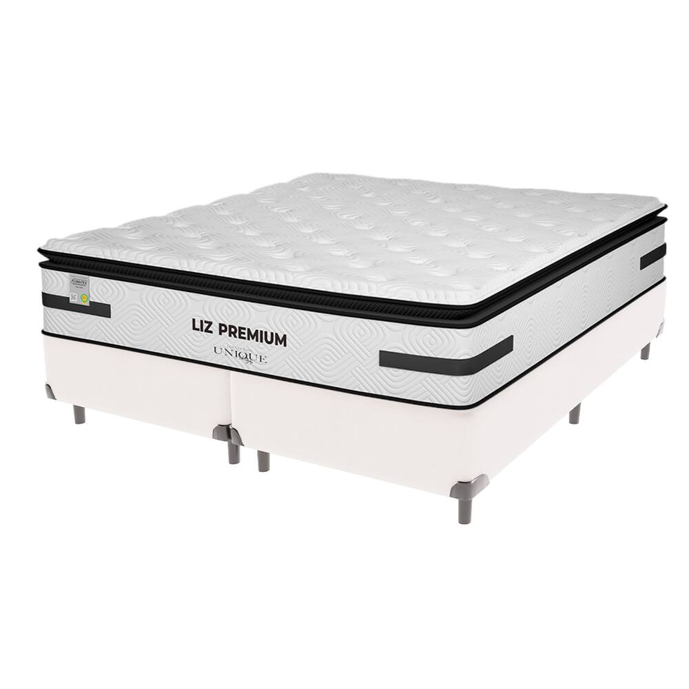 Cama Box Branco e Colchão Queen Liz Premium Molas Ensacadas Unique