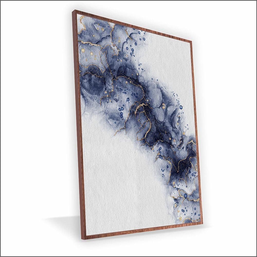 Quadro Fumaça Azul Vinil Com Vidro Tamanho-moldura 40x30 Baixa Cor Madeira