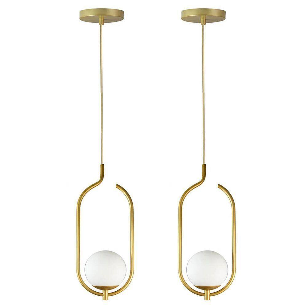 Kit 2 Pendentes Lustres On Clip Dourado Globo De Vidro Branco