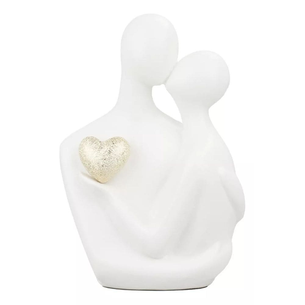 Casal Porcelana Branca Segurando Coração 20cm