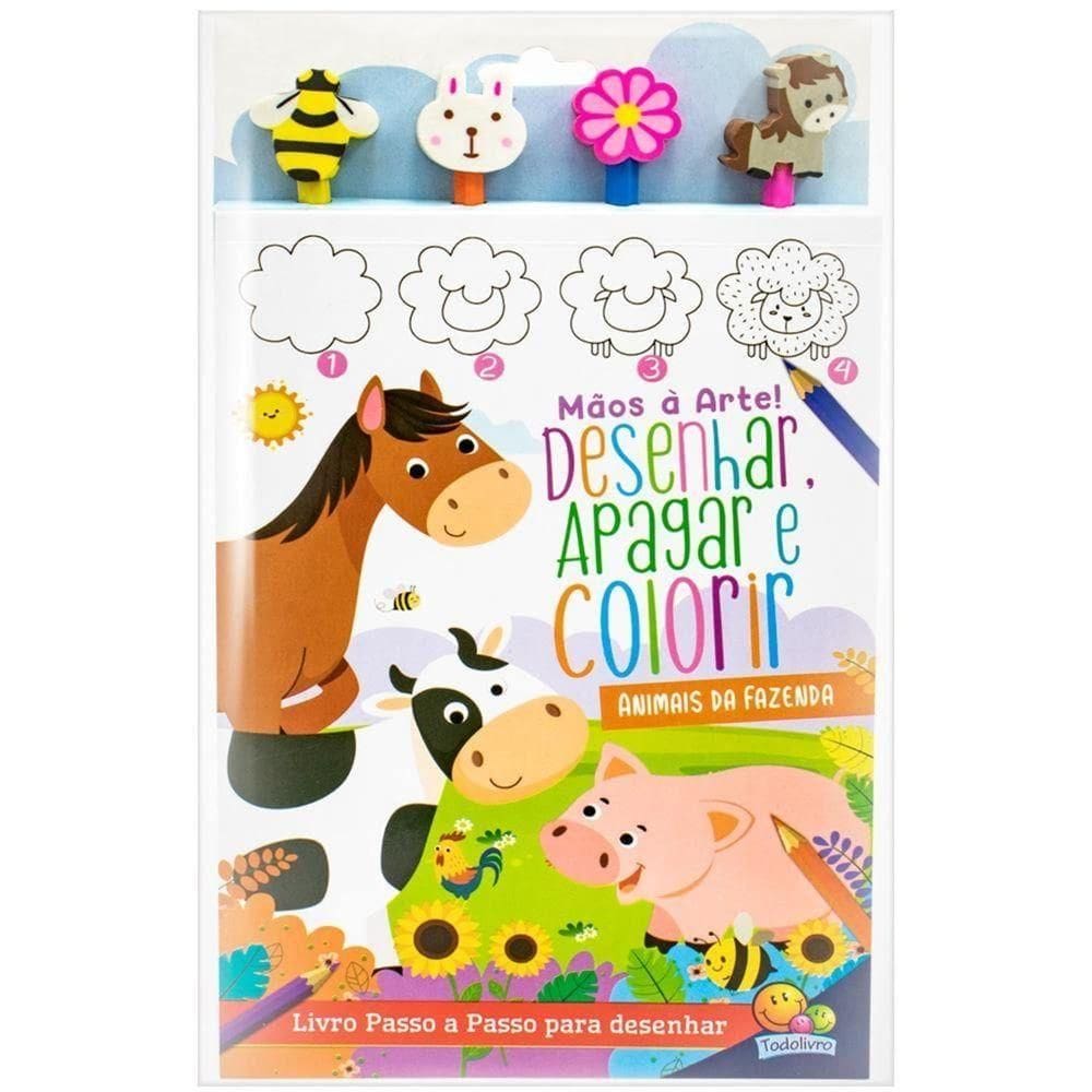 Livro Mãos A Arte Desenhar Apagar E Colorir - Todolivro - Animais Da Fazenda
