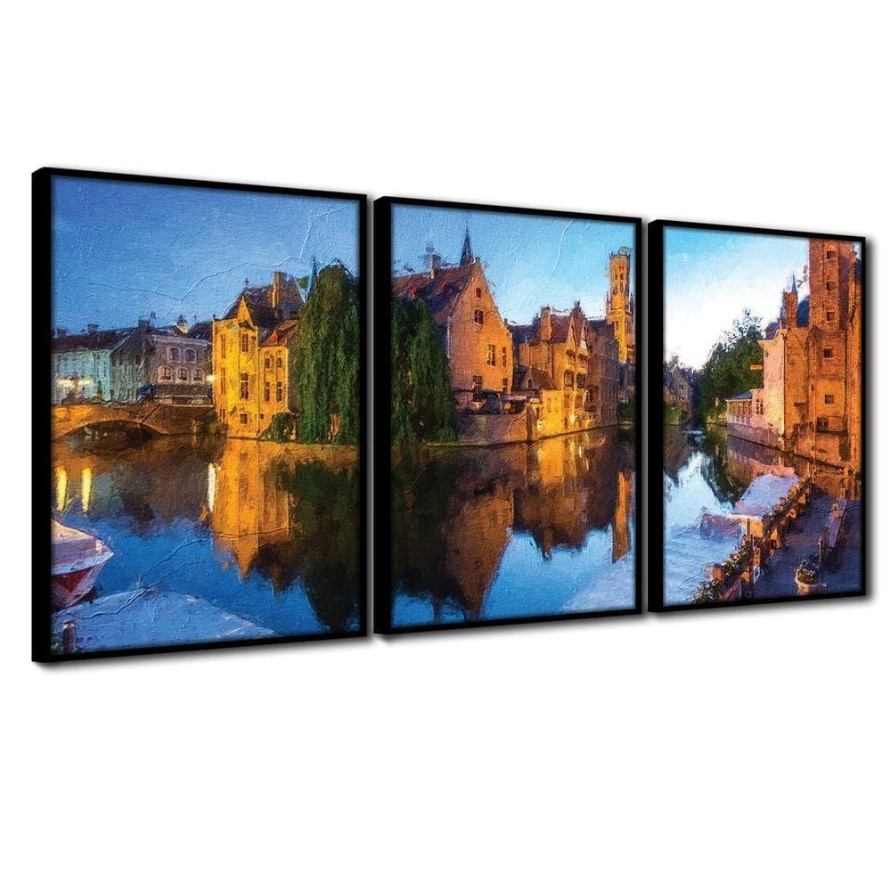 Quadros Premium Textura Cxalta Cidade Do Lago 40x60 3un Titulos Moldura Preta