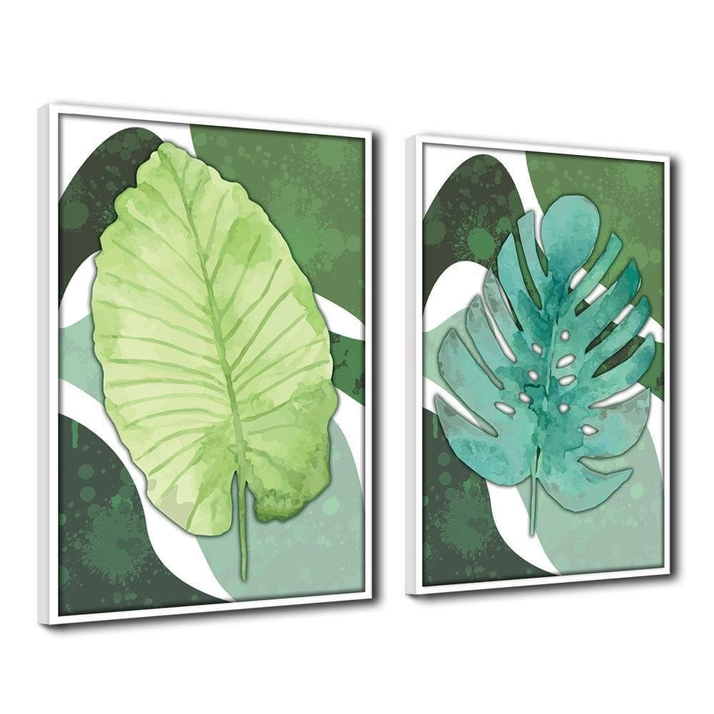 Quadro Decorativo Textura Cx Alta 2Un 40X60 Folha Sob Verde1 Titulo Moldura Branca