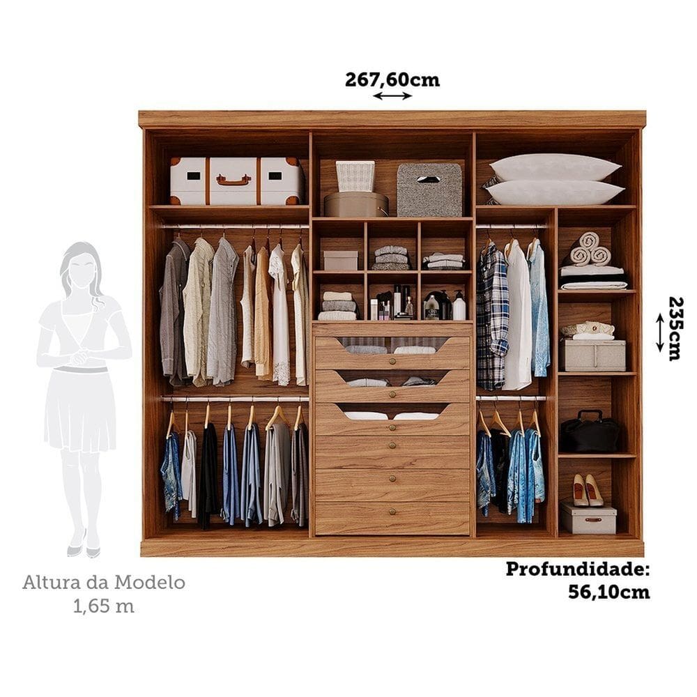 Guarda-roupa Casal 267,60cm 6 Portas com Espelho 100% | Extra