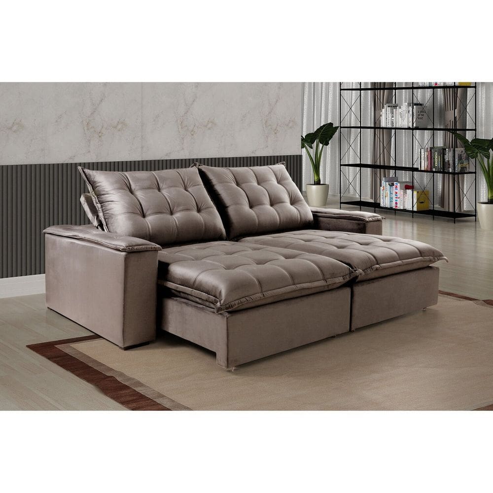 Sofá Retrátil e Reclinável 4 Lugares Esmeralda Capuccino