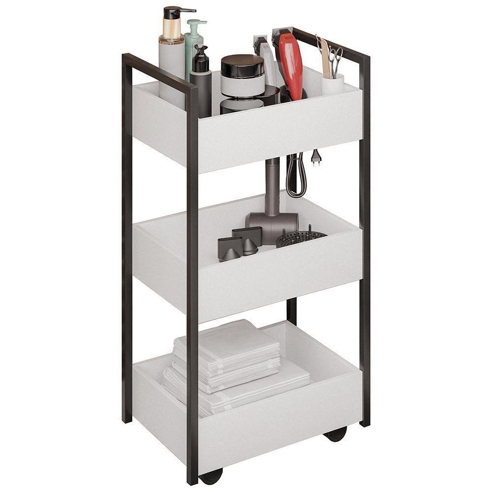Carrinho Auxiliar Para Salão De Beleza Industrial Liss M24 Branco/preto - Mpozenato