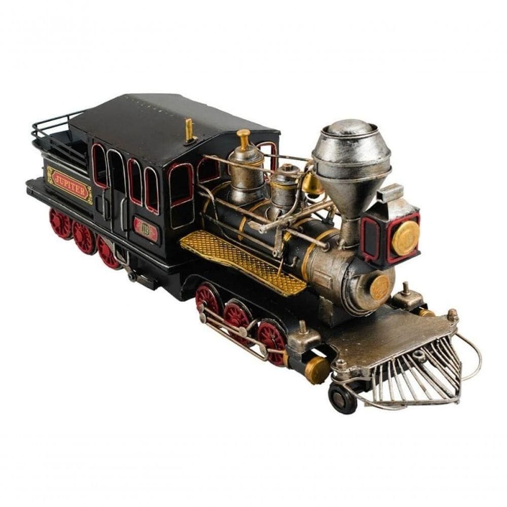 Locomotiva Preta Trem Maria Fumaça 15x38x10cm Estilo Retrô - Vintage