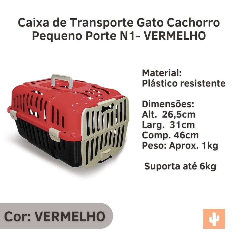 Caixa de Transporte Gato Cachorro Pequeno Porte N1 Vermelha